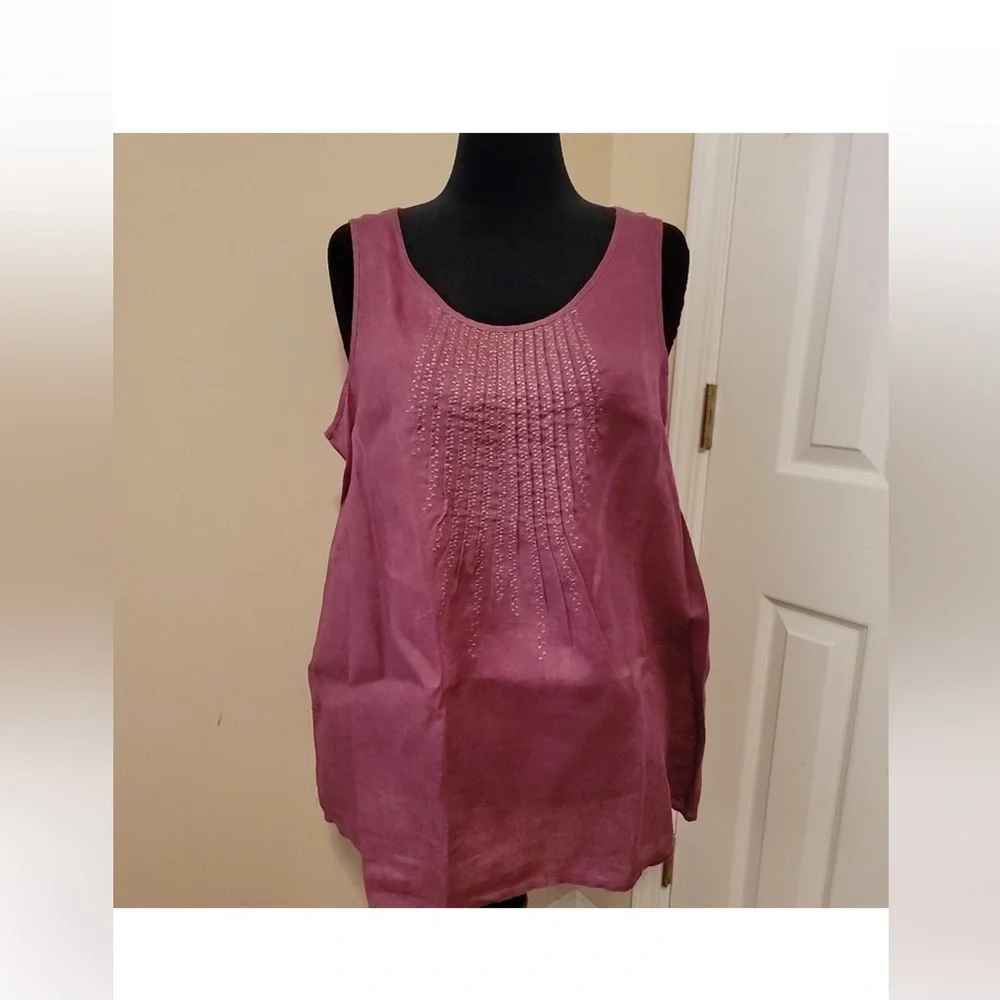 J. Jill Sleeveless Blouse made of pure linen. Pleated front design M - Picture 6 of 7